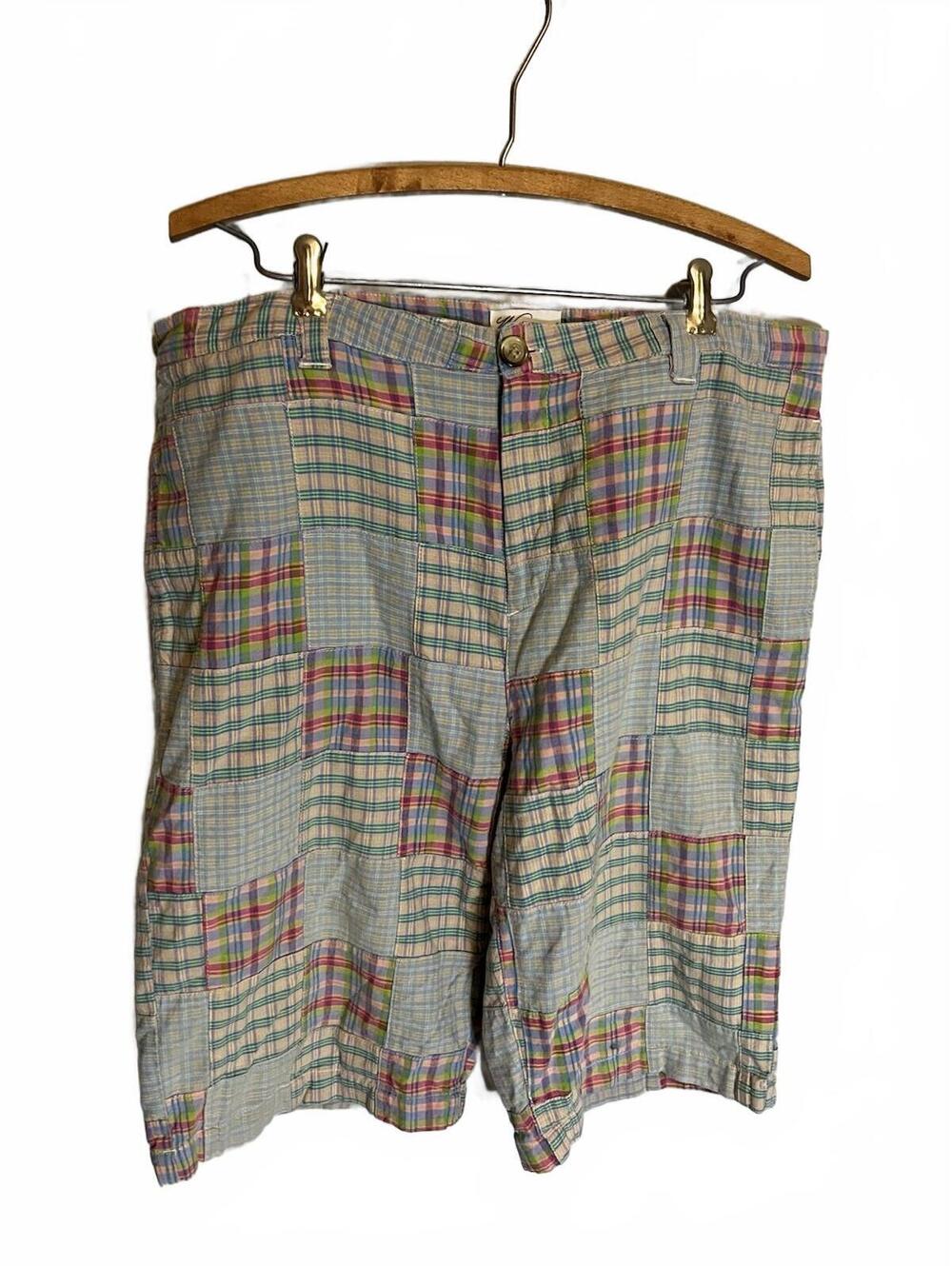 Weatherproof Women's Patchwork Plaid Chambray Bermuda Cotton Shorts Size 12